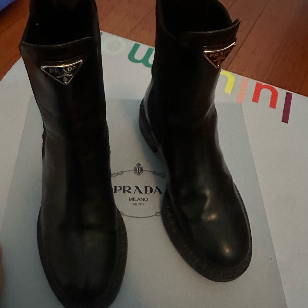Prada brushed leather booties size 35.5 (5.5)